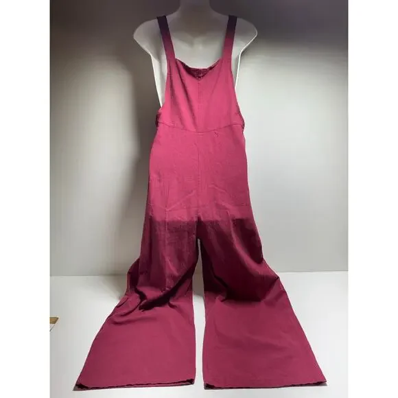 Women’s Jumpsuit Romper Sz XL Wide Leg Baggy Lagenlook Boho Wine Color Beach - Picture 3 of 10